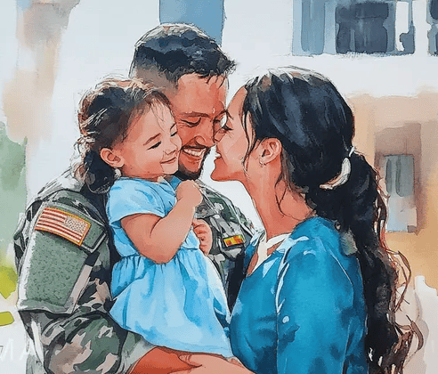 Illustration of family embracing
